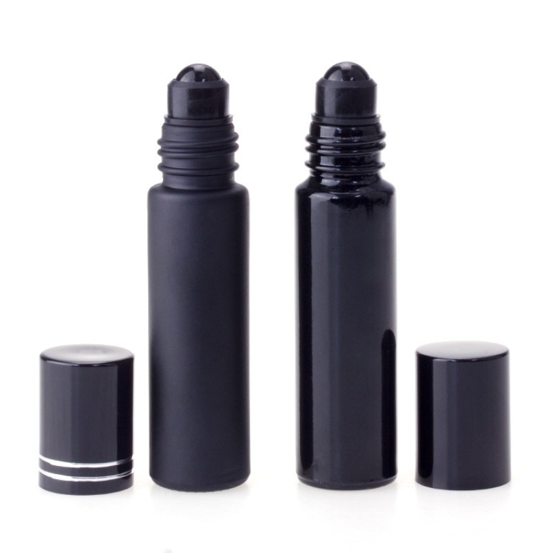 Roll-on Bottle Supplier - 10ml Matte Black Glass Obsidian Roller