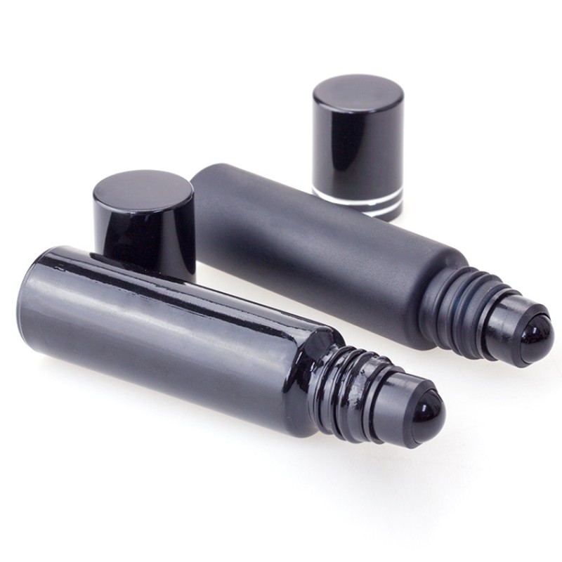 Roll-on Bottle Supplier - 10ml Matte Black Glass Obsidian Roller