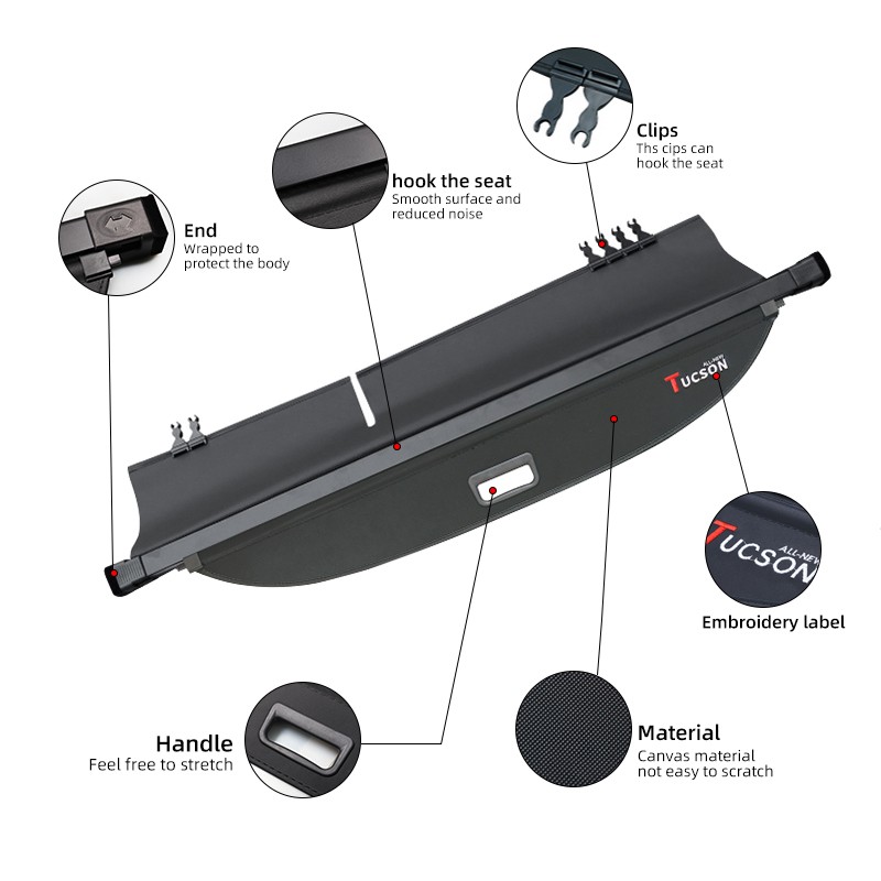 Retractable Trunk Cargo Cover Factory - For Hyundai Tucson 2016-2020 Leather Interior