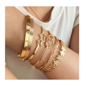 Bracelet Set Supplier - Flower Love Knot Adjustable Gold Silver Plated Double Heart