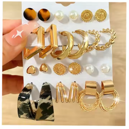 Earrings Set Factory - Pearl Twist Gold Plated Geometric Set Give Women Jewellery