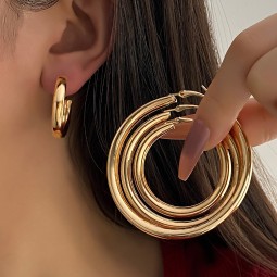 Earrings Set Supplier - 4Pcs Exaggerated Earrings Gold Color Geometric Party