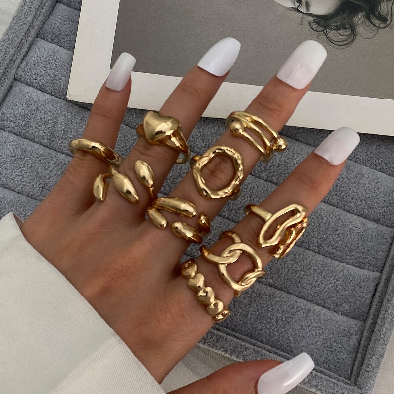 Finger Rings Factory - Vintage Open Gold Geometric Hollow Drop Exaggeration Irregular