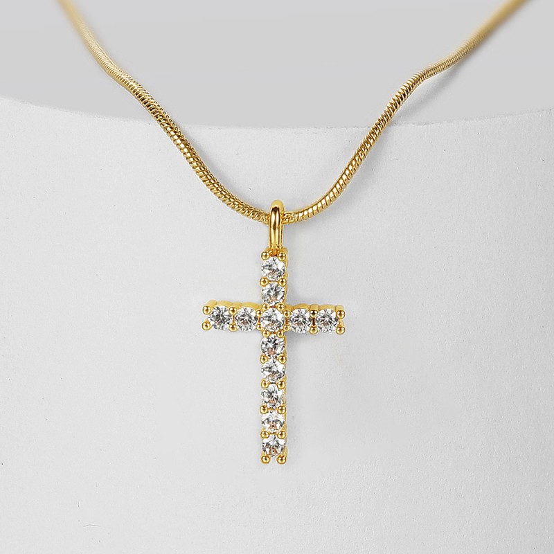 Necklace Manufacturer - Wholesale Gold Plated Zircon Crystal Rhinestone Cross Copper