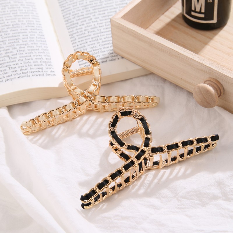 Hairpins Factory - Woman Metal Chain Catch Clip Simple Back Head Shark Clip