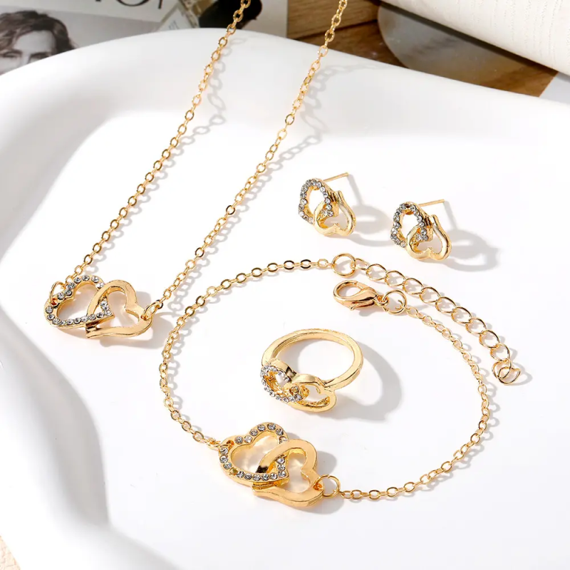 Jewelry Set Factory - Hot Sale Heart to Heart Diamond Bracelet Necklace Ring Earrings