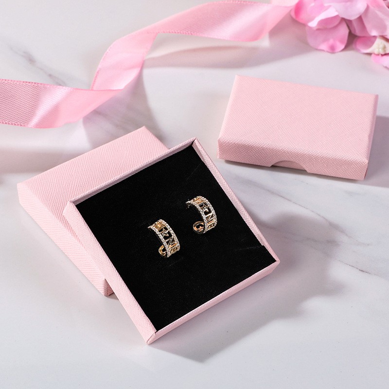 Jewelry Box Manufacturer - Custom Logo Thin 1.5cm Paper Pink Earring Ring Packaging
