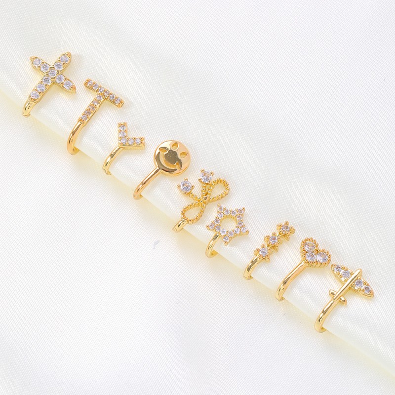 Nose Ring Supplier - Fashion Copper Zircon Golden Heart Bowknot Star Free Twist