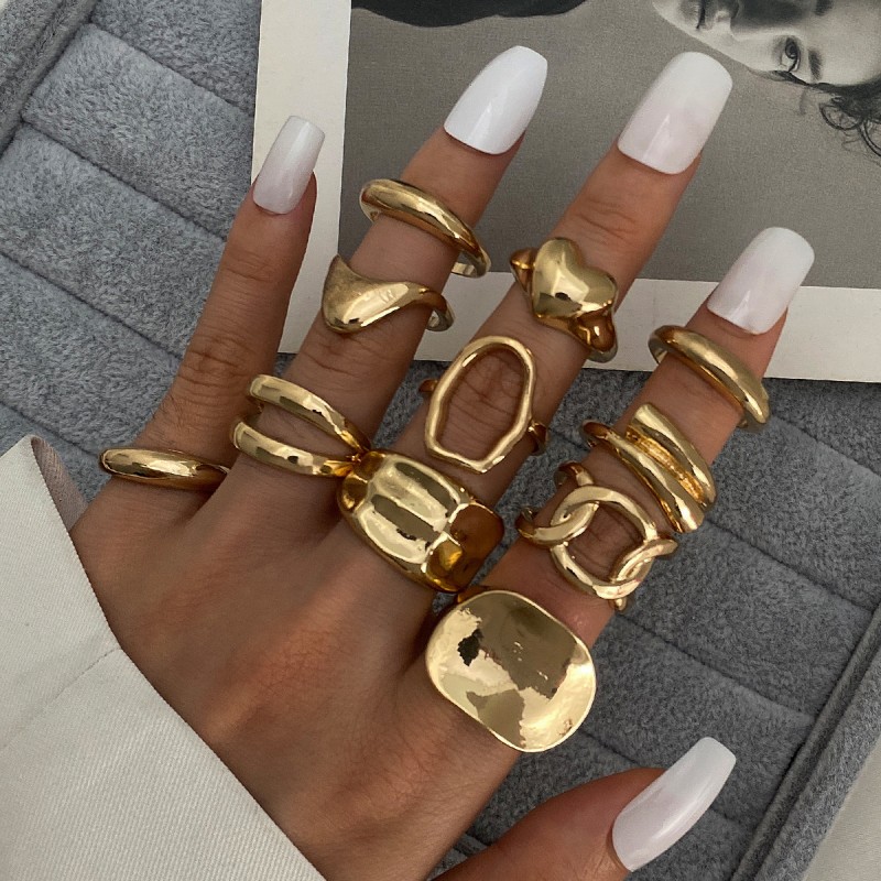 Finger Rings Factory - Vintage Open Gold Geometric Hollow Drop Exaggeration Irregular
