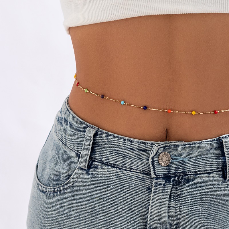 Waist Chain Manufacturer - Creative Colorful Rice Bead Tassel Geometric Star Chain