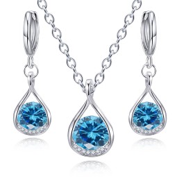 Jewelry Set Supplier - Luxury Waterdrop Shape Crystal Necklace Earrings Wedding Party