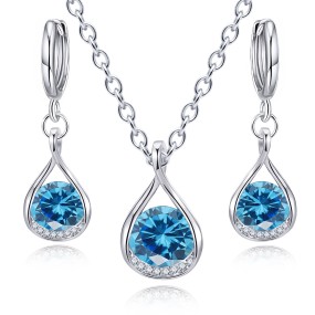 Jewelry Set Supplier - Luxury Waterdrop Shape Crystal Necklace Earrings Wedding Party