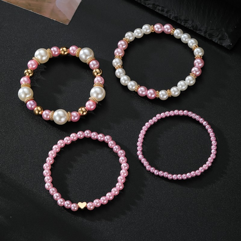 Elastic Bracelet Manufacturer - 4pcs Trendy Heart-Shape Faux Pearl for Women Wedding
