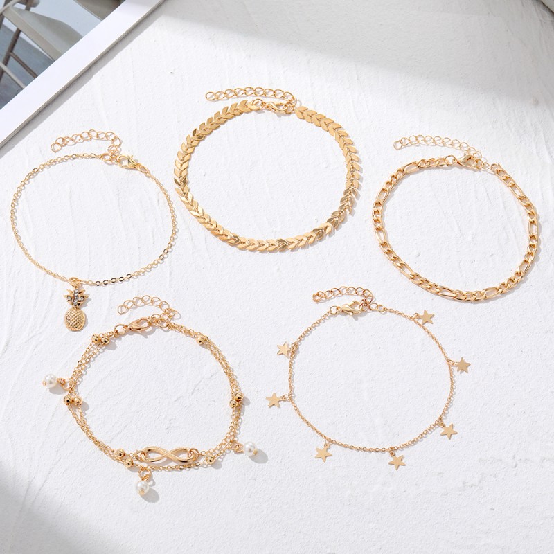 Anklet Set Manufacturer - Bohemian Multilayer Chain Pearl Geometric Pineapple Star