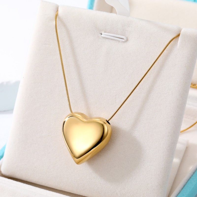 Choker Necklace Supplier - Charming Big Heart Stainless Steel Peach Heart for Women