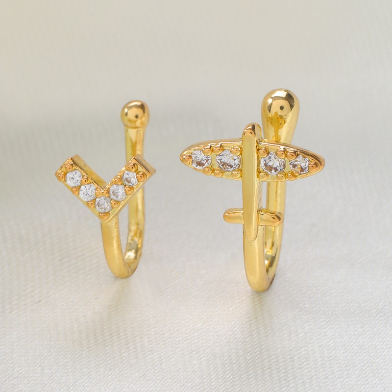 Nose Ring Supplier - Fashion Copper Zircon Golden Heart Bowknot Star Free Twist