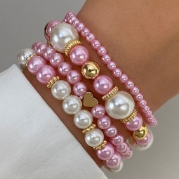 Elastic Bracelet Manufacturer - 4pcs Trendy Heart-Shape Faux Pearl for Women Wedding