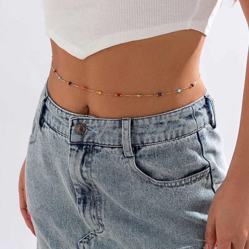 Waist Chain Manufacturer - Creative Colorful Rice Bead Tassel Geometric Star Chain