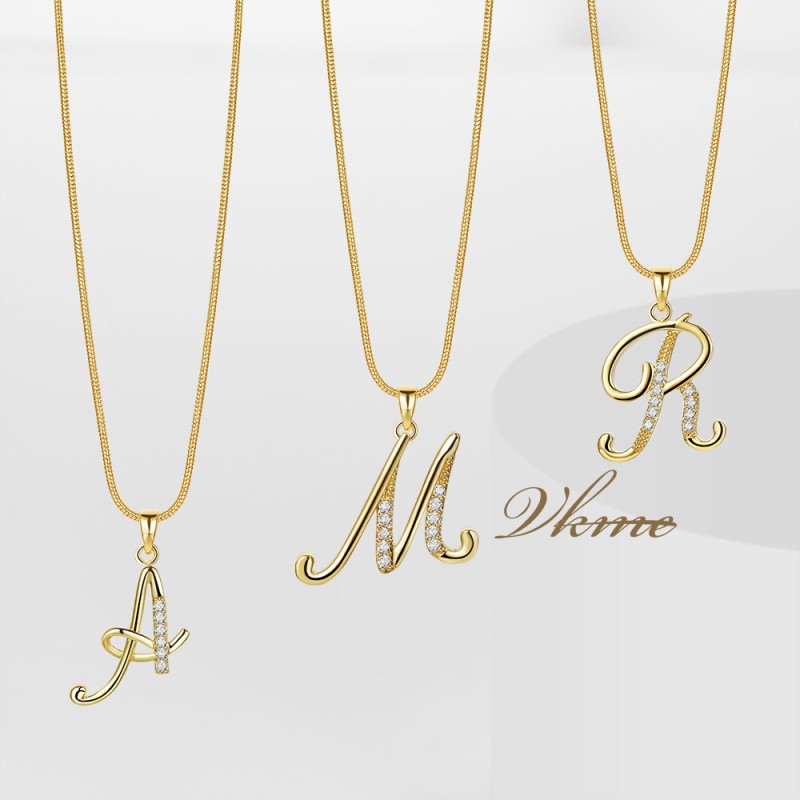 Pendant Necklace Manufacturer - 18K Gold Plated Alphabet Letter Copper Zircon Initial