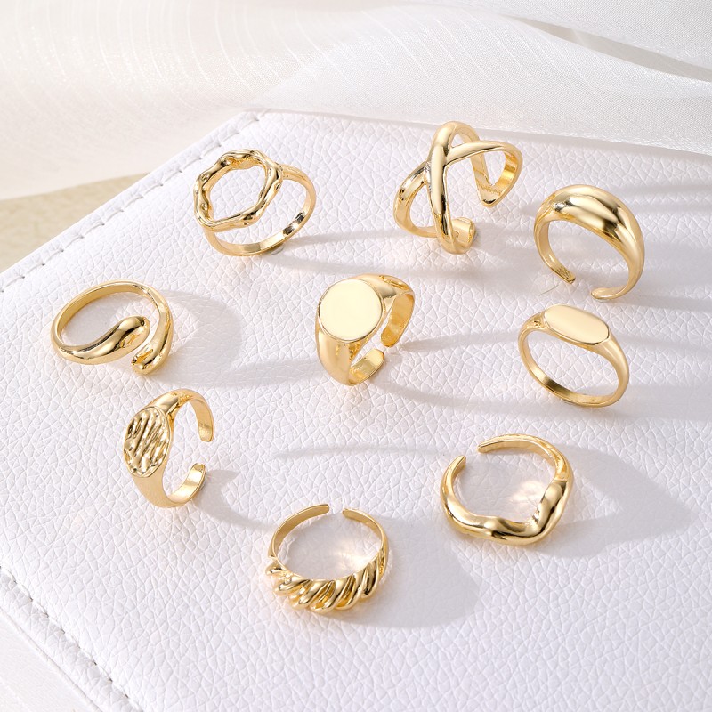 Finger Rings Supplier - 9pcs Exaggerate Irregular Geometry Open Punk Style Wedding