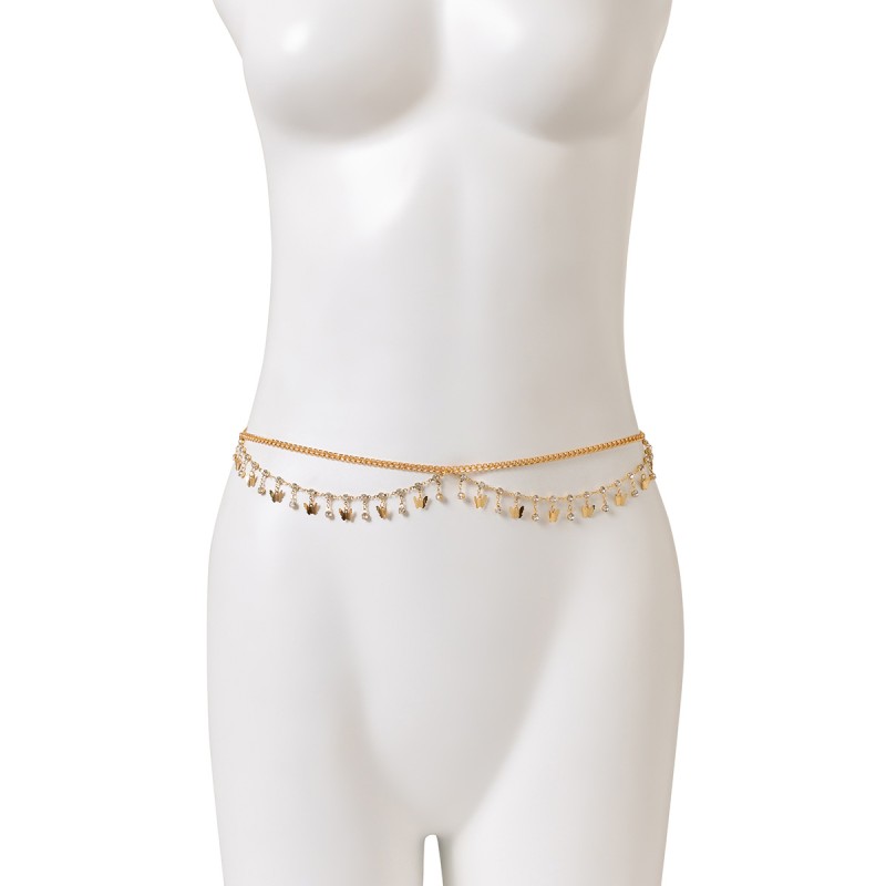 Body Chain Factory - Shining Rhinestone Double Layered Butterfly Tassel Waist