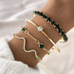 Snake Bracelet Manufacturer - Fashion Inlaid Green ZIRCON Gold Plated Adjustable