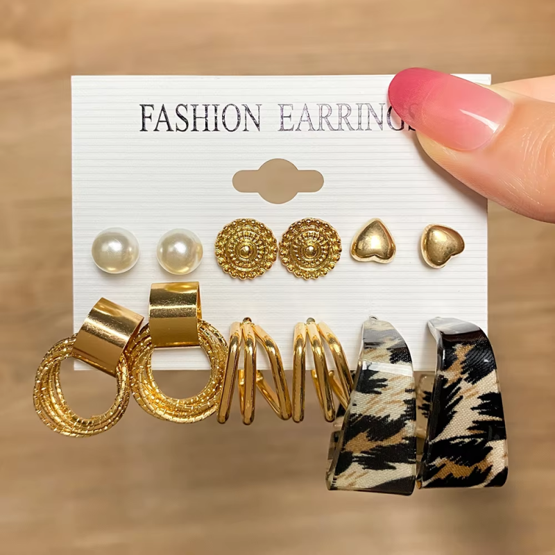 Earrings Set Factory - Pearl Twist Gold Plated Geometric Set Give Women Jewellery
