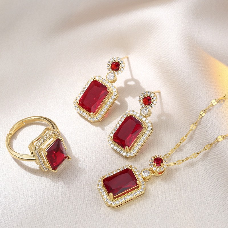Jewelry Set Factory - Vintage Zircon Crystal Gold Plated Diamond Pendant Wedding