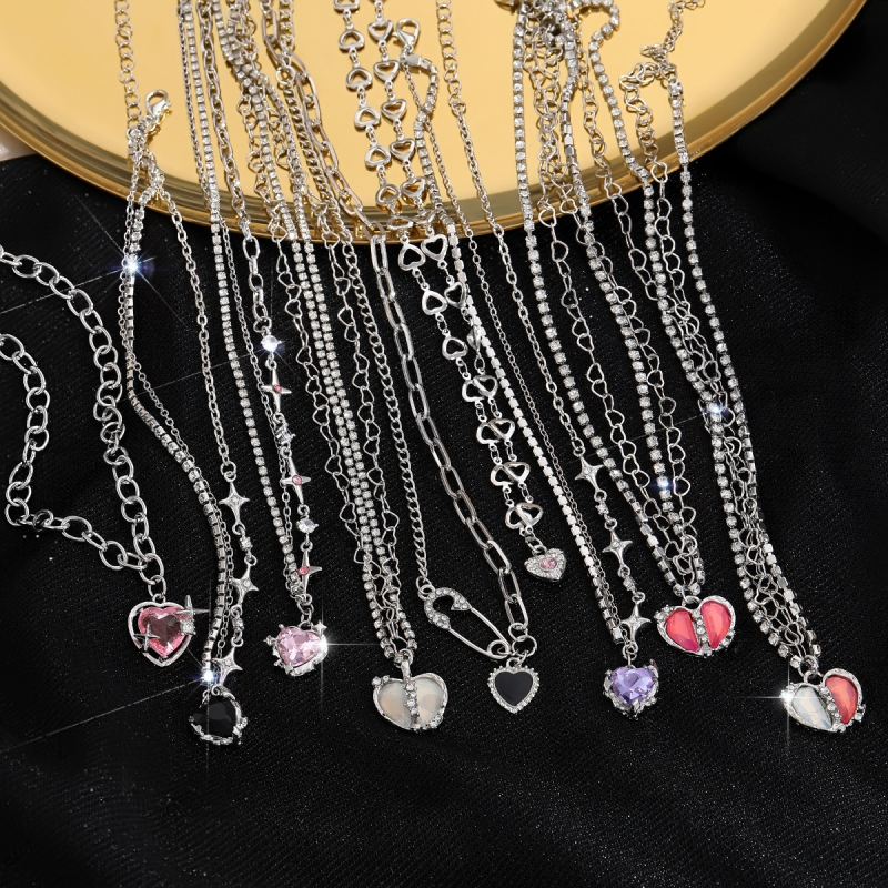 Heart Necklace Manufacturer - Wholesale Crystal Heart Charm Chain Ethnic Bohemian