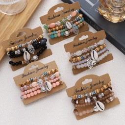 Bracelet Supplier - Bohemian Layered Colorful Rice Beads Leaf Shell Crystal Geometric