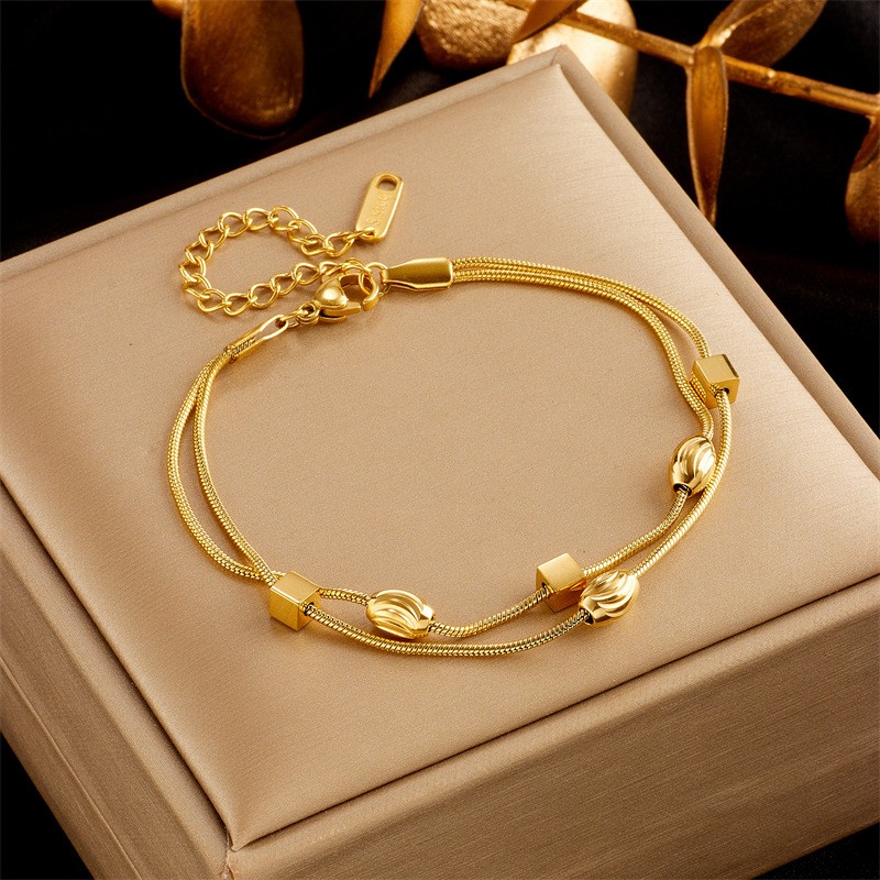 Bracelet Factory - Luxury Adjustable Stainless Steel 18k Gold Pearl Zircon Cuban