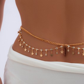 Body Chain Factory - Shining Rhinestone Double Layered Butterfly Tassel Waist