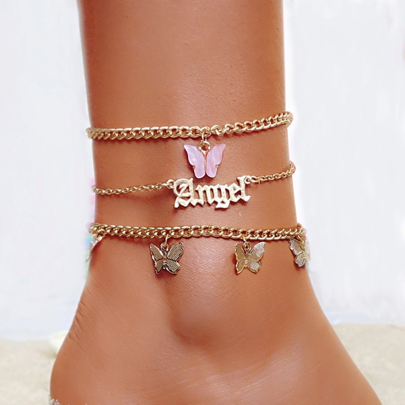 Anklet Set Manufacturer - Wholesale Summer Acrylic Butterfly Pendant Gold Letter