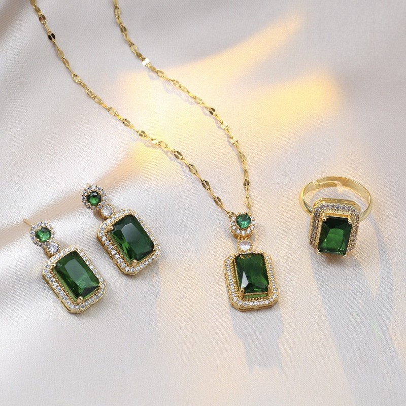 Jewelry Set Factory - Vintage Zircon Crystal Gold Plated Diamond Pendant Wedding