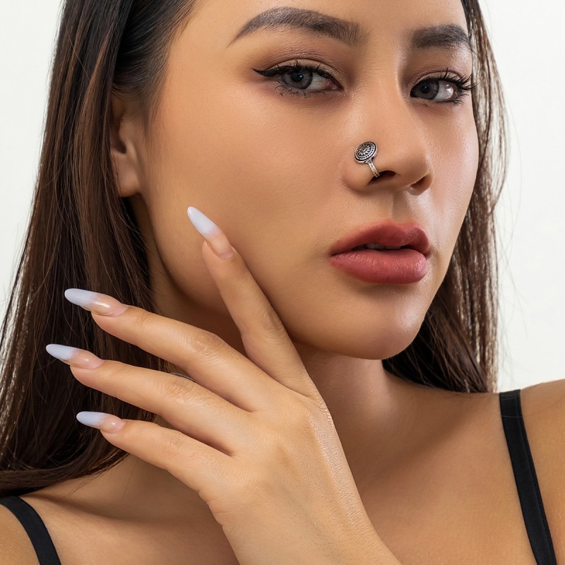 Nose Ring Factory - Bohemian Flower Plate U-Shaped Ethnic Style Silver No-Piercing