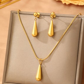 Jewelry Set Supplier - Gold Plated Stainless Steel Geometry Necklace Earrings