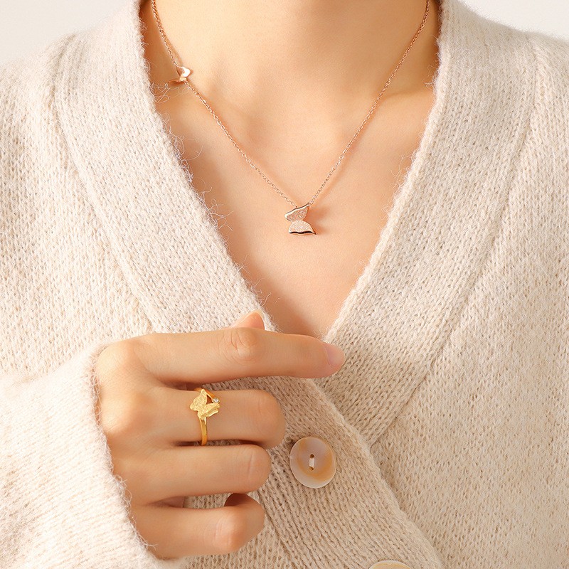 Jewelry Set Manufacturer - Hot Sale Frosted Butterfly Pendant Necklace Earrings Ring