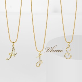 Alphabet Pendants Factory - CZ Word Mixed Small Initial 26 Letter Necklaces Women
