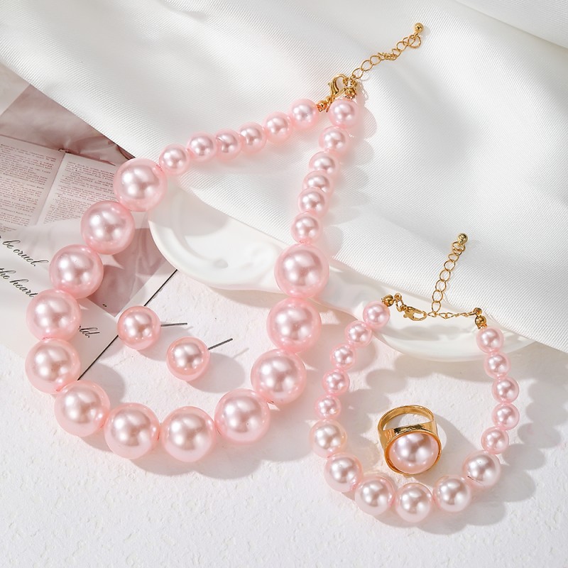 Pearl Jewelry Set Supplier - Wedding High-end Imitation Pearl Necklace Bracelet Earring