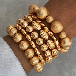 Bracelet Set Supplier - 6Pcs 2025 Exaggerated Golden Color Square Bead Geometric