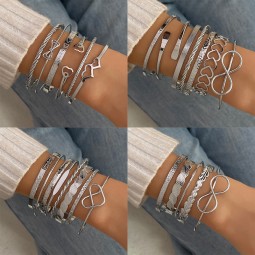 Bracelet Set Factory - Wholesale Punk Style Geometric Silver Color Open Infinity