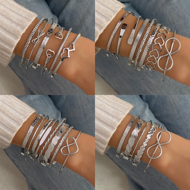 Bracelet Set Factory - Wholesale Punk Style Geometric Silver Color Open Infinity