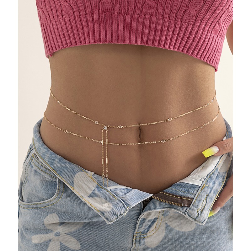 Body Chain Supplier - Versatile Round Bead Geometric Sequin Pendant Double Layered