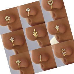 Nose Studs Factory - Gothic Micro Zirconia Love Lightning Crown Gold Plated Non-Pierced