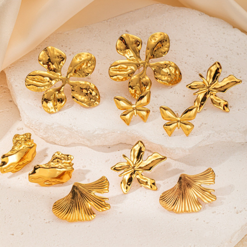 Stud Earrings Supplier - Fashion Metal Square Stainless Steel Gold Plated Lava Irregular