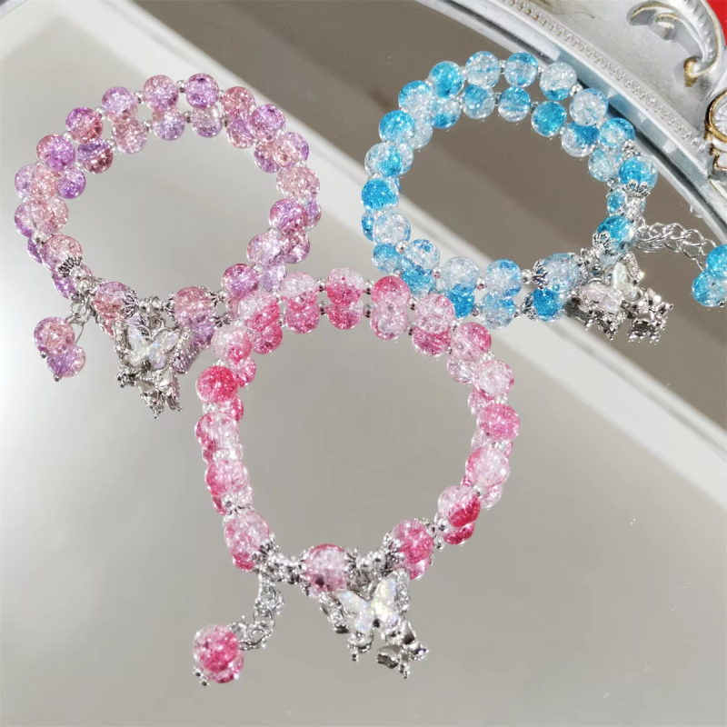 Elastic Bracelet Manufacturer - Hot Selling Bohemian Colorful Butterfly Pendant Glass