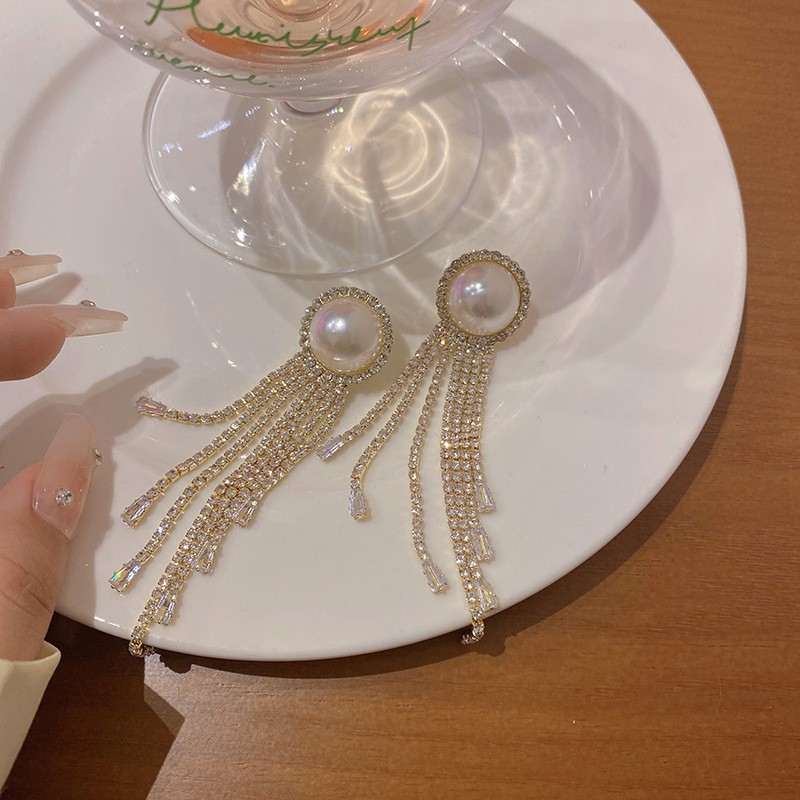 Silver Earrings Manufacturer - S925 Silver Needle Fringe Earrings Long Tassel Zircon