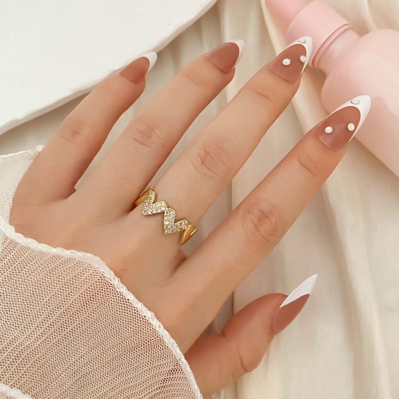 Finger Rings Factory - Fashion Open Adjustable Gold Plated Pearl Beaded Butterfly Cross