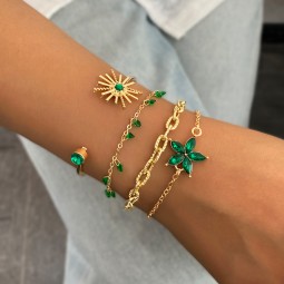 Bracelet Set Manufacturer - 2025 4 Pcs Green ZIRCON Sunflower Adjustable Dinner