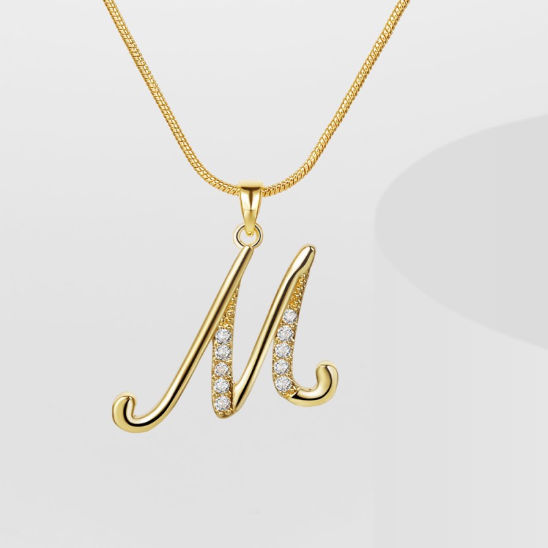 Pendant Necklace Manufacturer - 18K Gold Plated Alphabet Letter Copper Zircon Initial